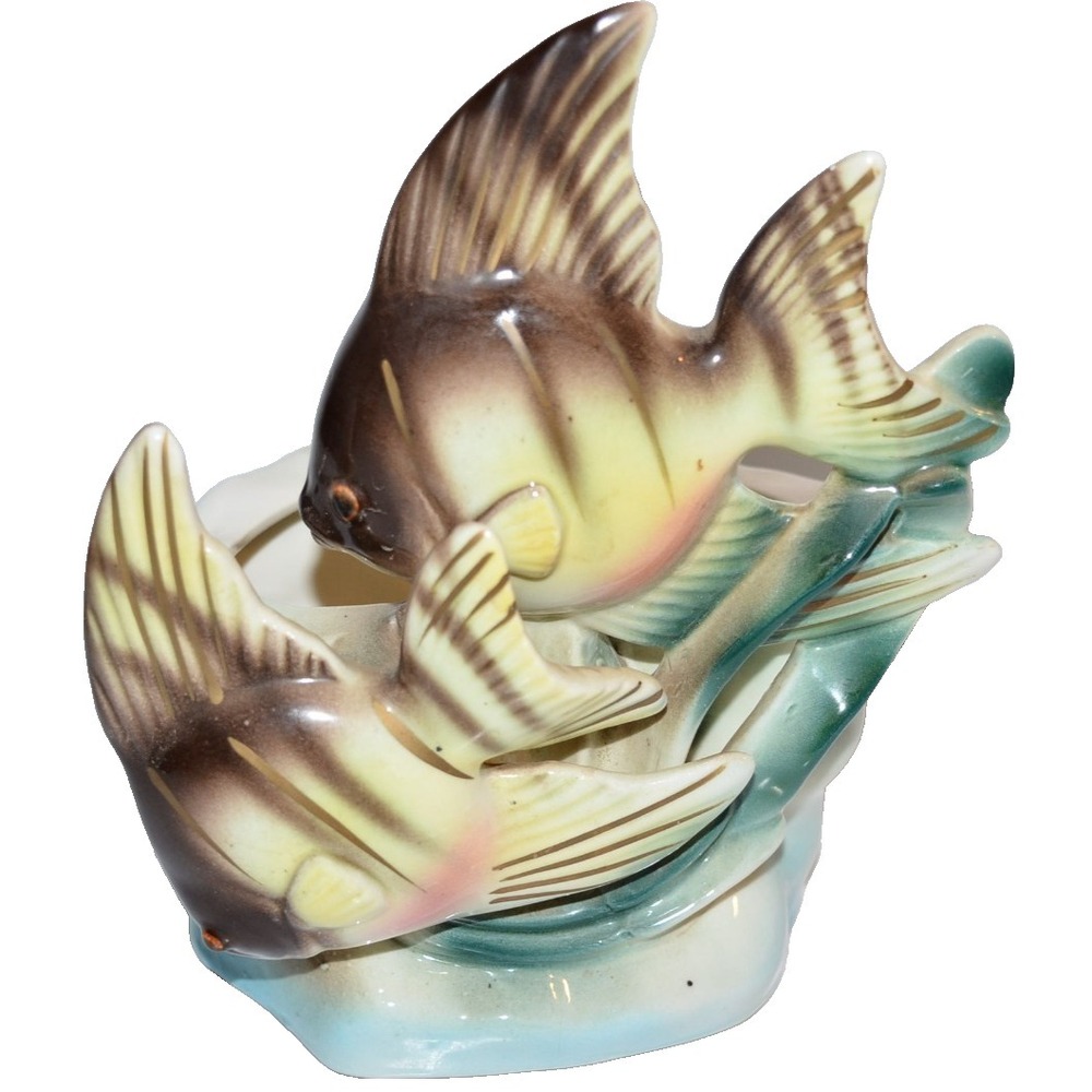 Vtg MCM Kitsh Striped Angel Fish Ceramic Planter Japan 3D tropical vase